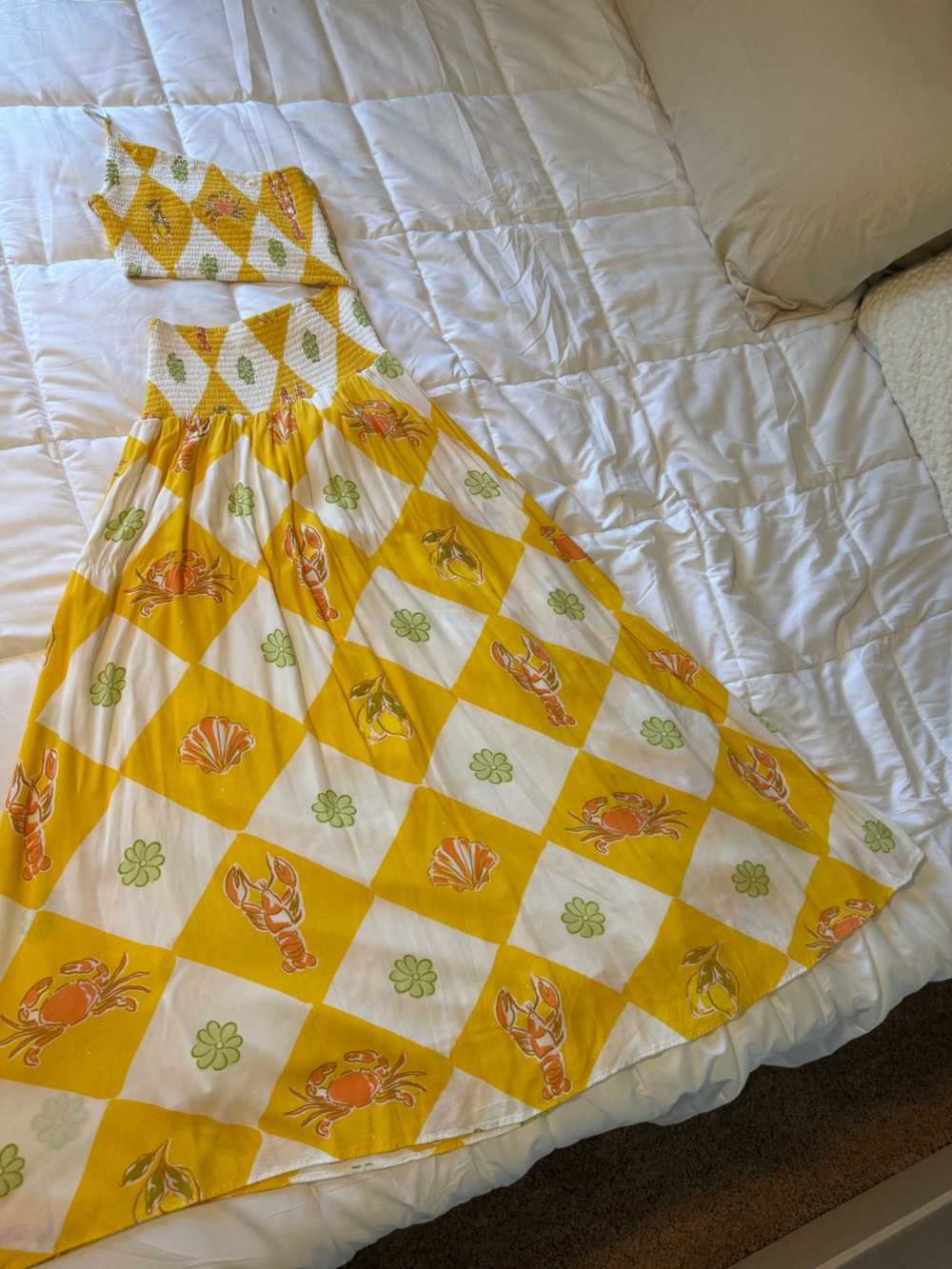 Sabo Skirt Yellow & White Nautical Shells One Strap Linen Dress